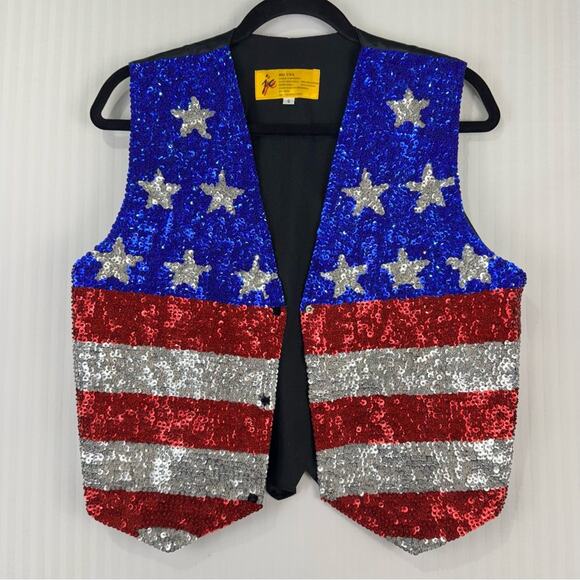 USA Sequined American Flag Vest Size Small Vintage Patriotic Festive 4th of July - Picture 2 of 5